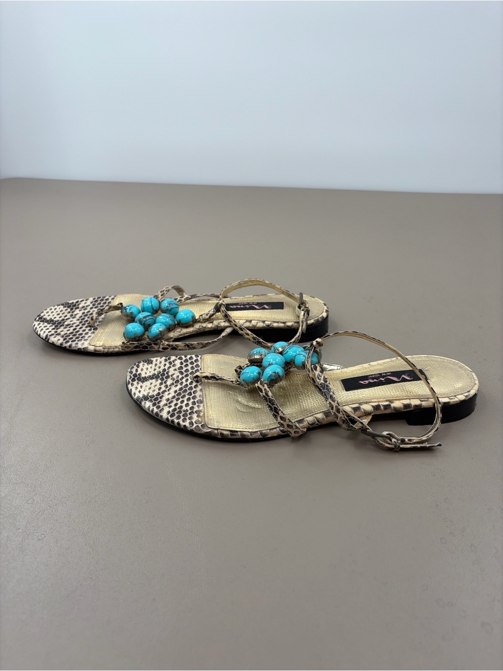 Nina Women's Delphi Sandal T-Strap Sandal with Turquoise Bead Accents Size 8 - Picture 7 of 12